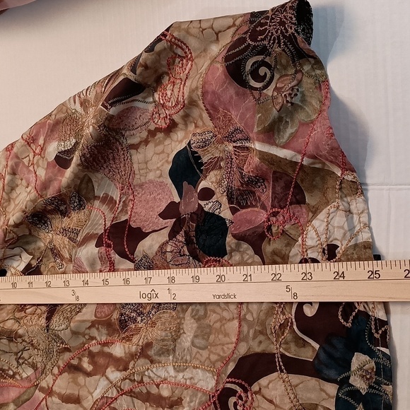 Chico's 100% Silk Skirt with Abstract Florals in Muted Colors and Embroidery - Picture 9 of 12